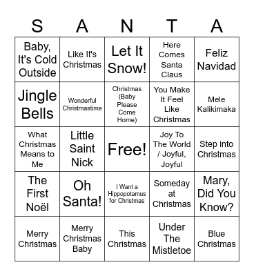 Christmas Music Bingo Card