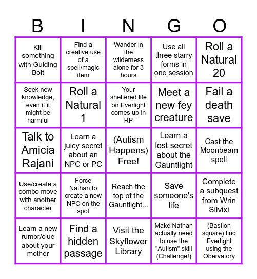 Nimira's Bingo Card Bingo Card