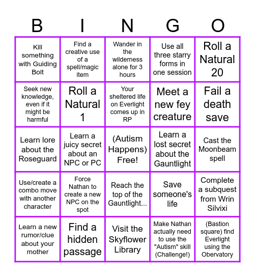 Nimira's Bingo Card Bingo Card