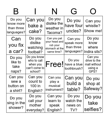 CAN or DO YOU Bingo Card