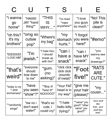 HOLIDAY CUTSIE POP BINGO Card
