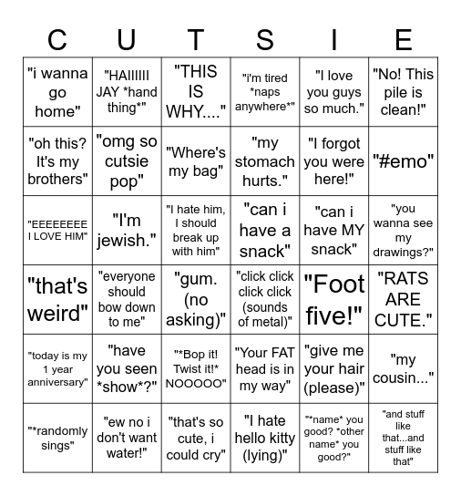 HOLIDAY CUTSIE POP BINGO Card