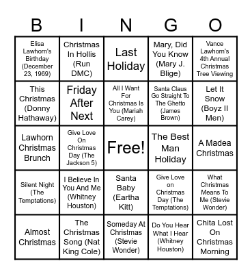 Lawhorn Black Christmas Bingo Card