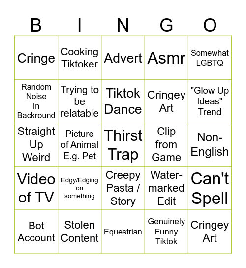 Tiktok Bingo Card