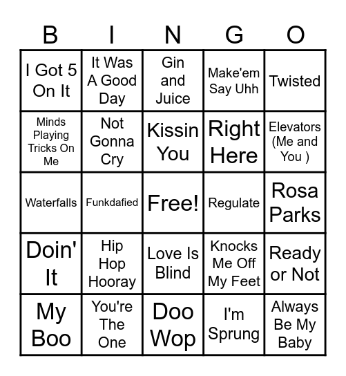 Bradford's R & B & Hip Hop Bingo Card