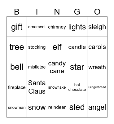 Christmas Vocabulary Bingo Card