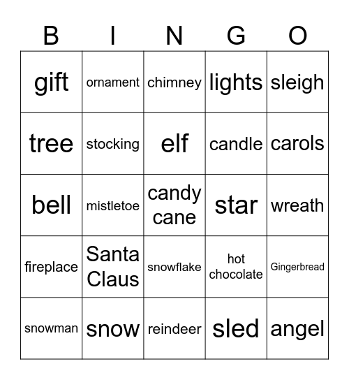 Christmas Vocabulary Bingo Card