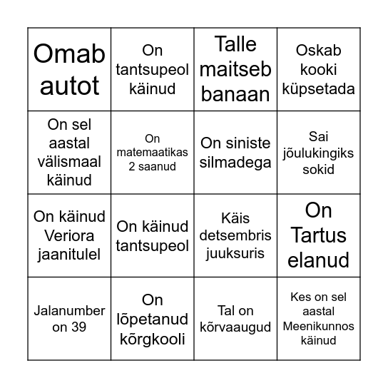 Nimeta keegi Bingo Card