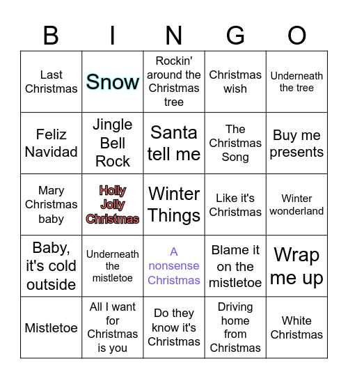 Christmas Song Bingo Card