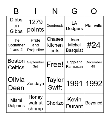 cha cha bingo! Bingo Card