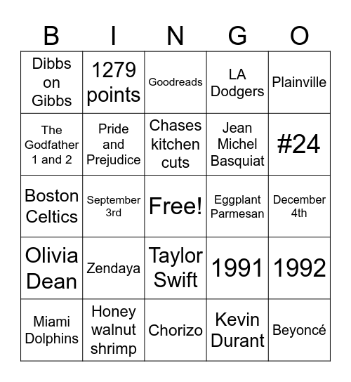 cha cha bingo! Bingo Card