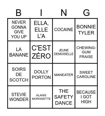 PLAISIRS COUPABLES Bingo Card