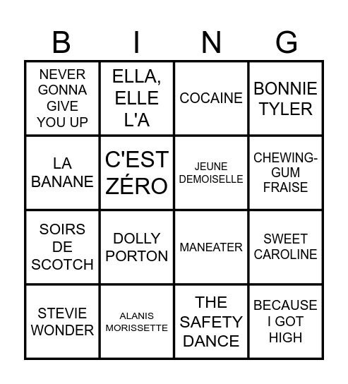 PLAISIRS COUPABLES Bingo Card