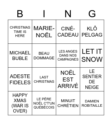 NOËL Bingo Card