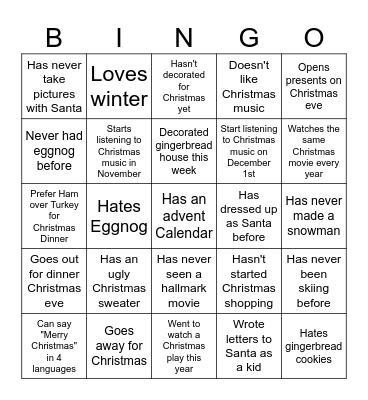 Christmas BINGO! Find Someone who... Bingo Card