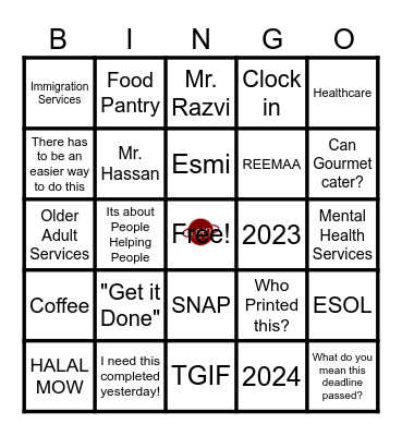 COPO Holiday Party Bingo Card