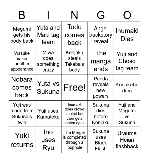 Jujutsu Kaisen Bingo 2024 Bingo Card