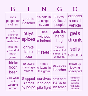 Citizen Oof's Bingo Card
