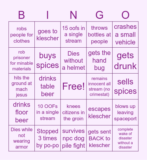 Citizen Oof's Bingo Card