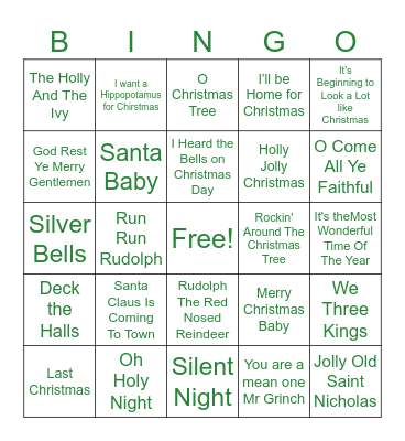 Christmas Songs Bingo Card