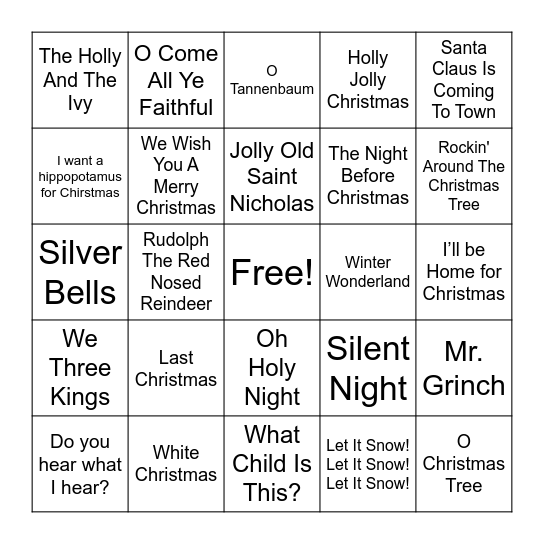 Christmas Songs Bingo Card