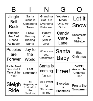 Christmas songs Bingo Card