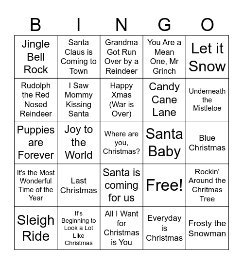 Christmas songs Bingo Card