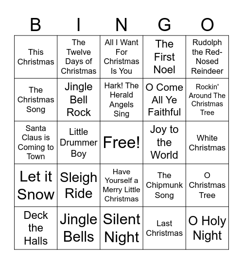 Happy Holidays Bingo Card