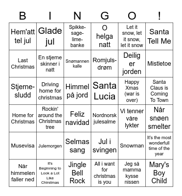 JULEMUSIKK Bingo Card