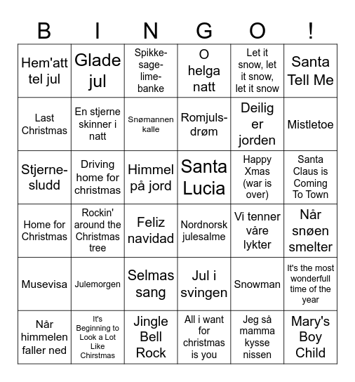 JULEMUSIKK Bingo Card