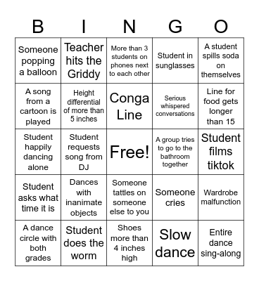 Winter Escape Dance 2023 Bingo Card