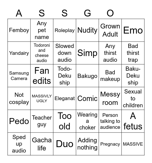 MHA CRING BINGO Card