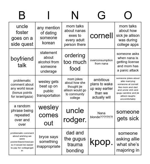 happy holidays ..🥲 Bingo Card