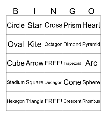 Shapes Bingo Card