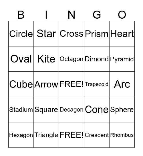 Shapes Bingo Card