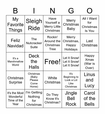 Christmas music Bingo Card