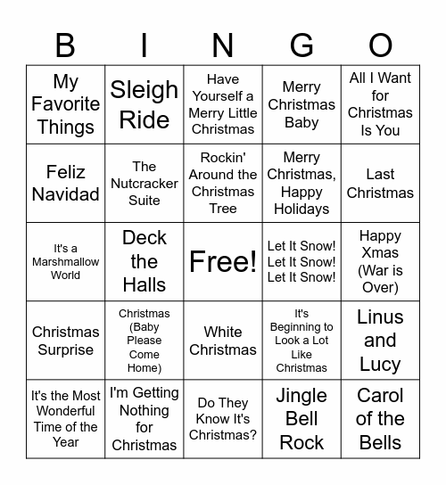 Christmas music Bingo Card