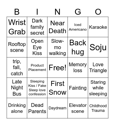 Kdrama Bingo Card