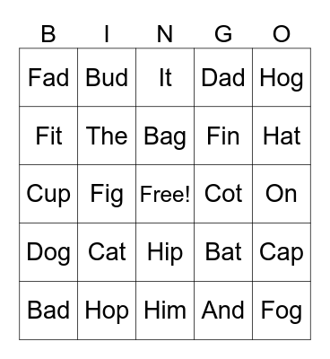 Sight Words Bingo Card