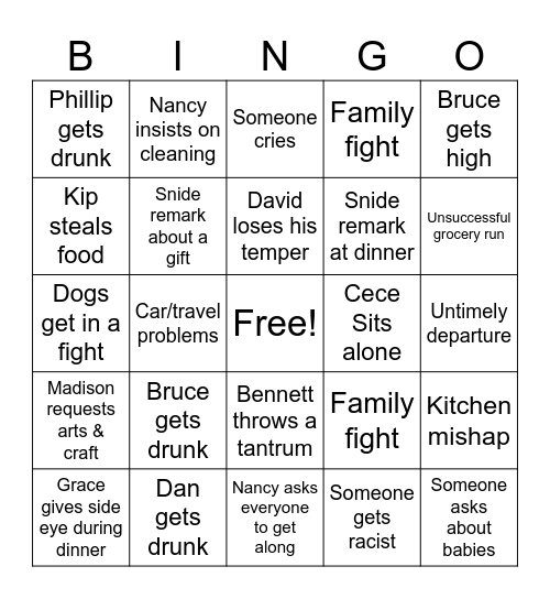 Cammack Christmas Bingo Card