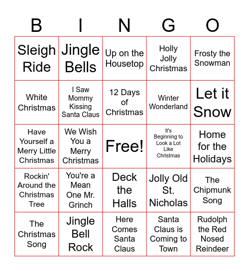 CHRISTMAS   MUSIC Bingo Card