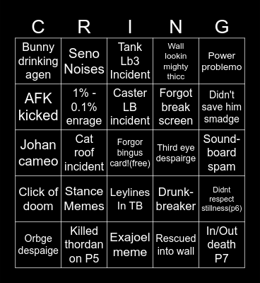 Cringe crew bingus Bingo Card