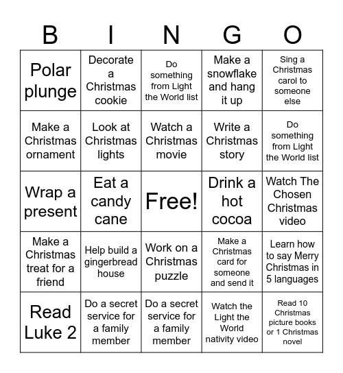 🎄Christmas Week Bingo 🎄 Bingo Card