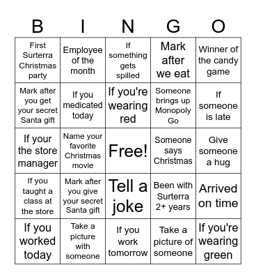 Christmas party bingo Card
