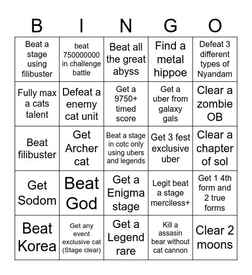 Screenshot for proof Bingo Card