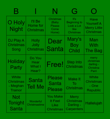 Christmas Pop Music Bingo Card