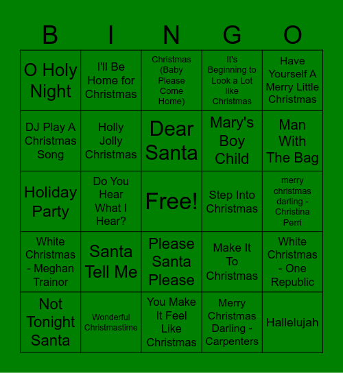 Christmas Pop Music Bingo Card
