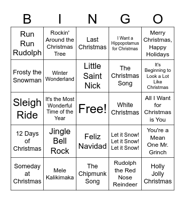 Christmas Song Bingo Card