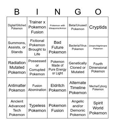 The Next "Weird" Pokemon Bingo Card