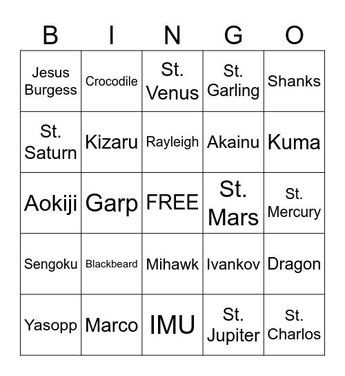 Daka's OP Death Bingo Card